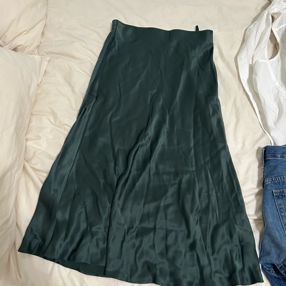Quince Green Silk Midi Skirt